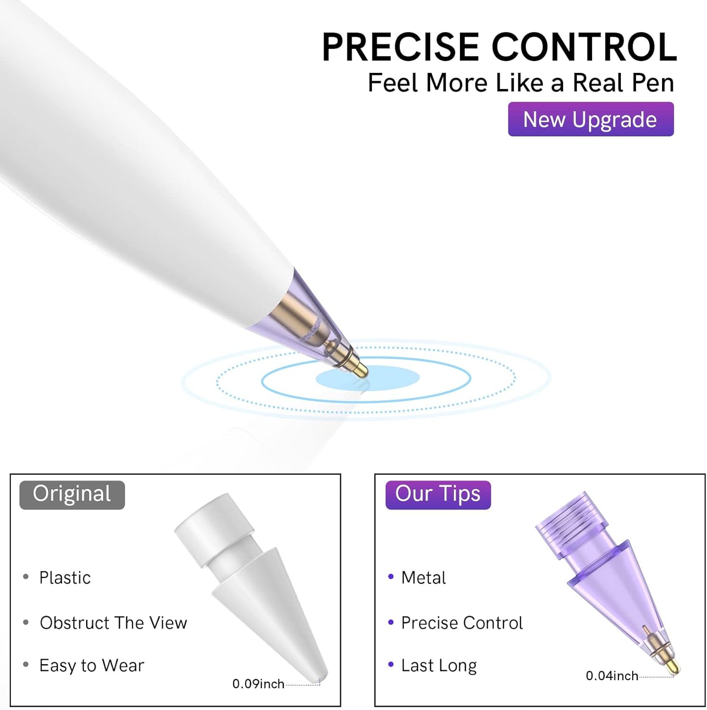 Delidigi 3 Pack Replacement Tips Compatible with Apple Pencil Pro/2nd Generation/1st Gen/USB C, Wear-Resistant iPencil Nibs Accessories Fine Point Precise Control Pen Like Tips