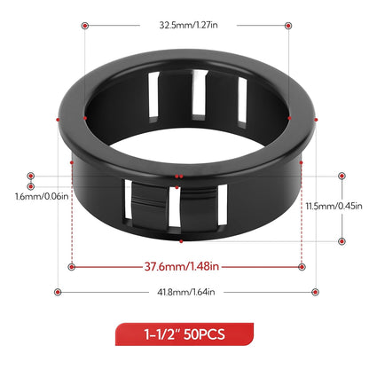 50PCS 1-1/2" Black Cable Snap Bushing Grommet, Snap in Cord Bushing Protect Cables