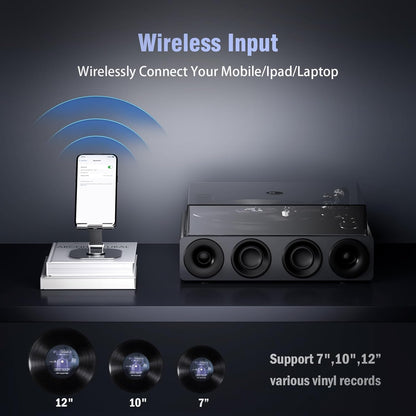 1 by ONE High Fidelity Record Player, All-in-One Turntable with Built in Speakers Phono Preamp, Magnetic AT-3600L Cartridge, RCA Output, Belt Drive 2-Speed, Piano Lacquer Grey