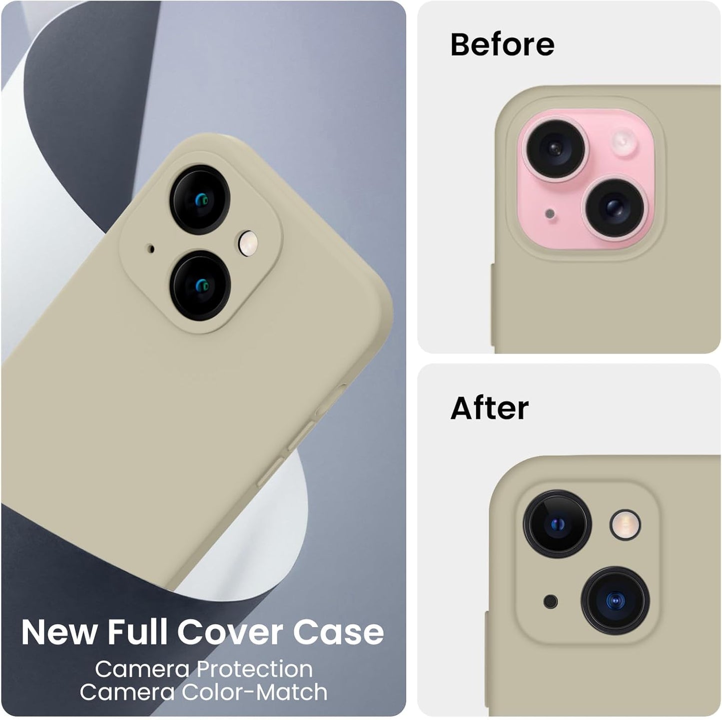 FireNova Designed for iPhone 15 Plus Case, Silicone [Camera Protection] Case with [2 Screen Protectors], Soft Anti-Scratch Microfiber Lining Inside, 6.7 inch, Khaki