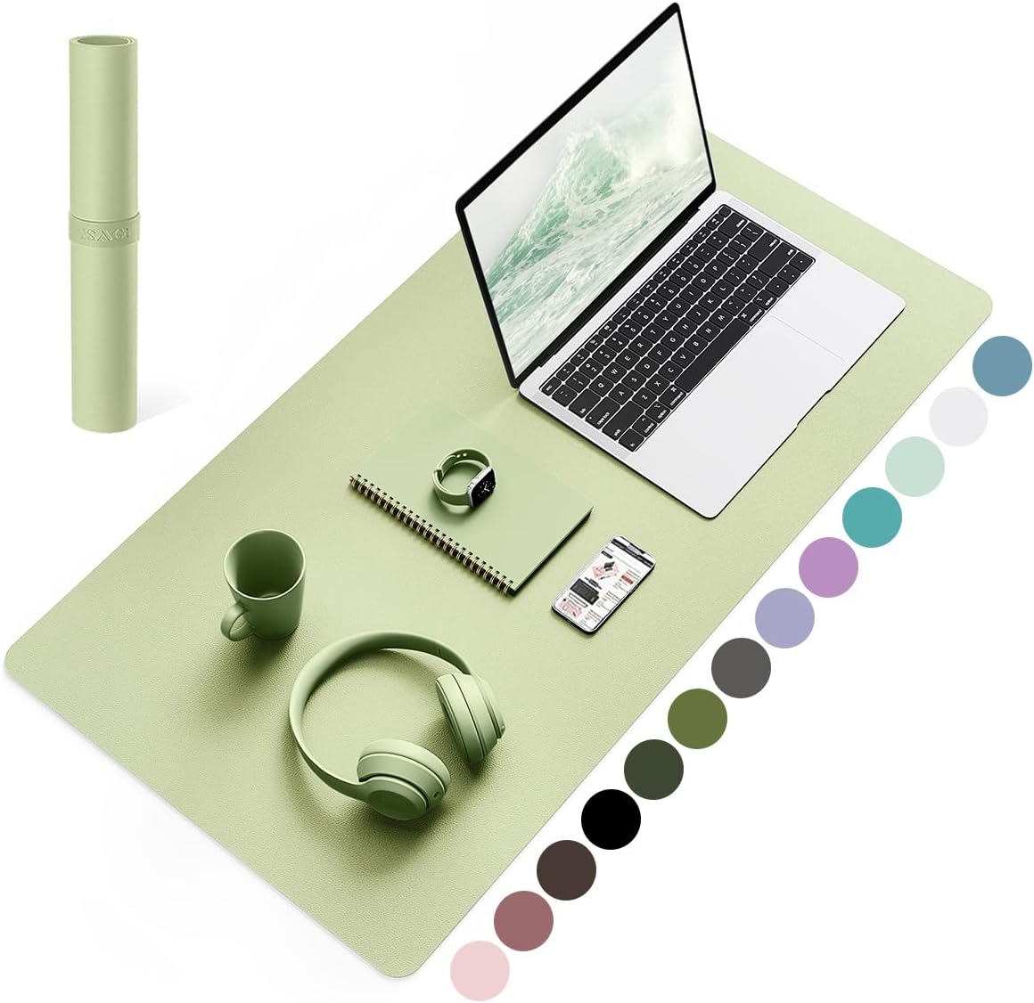YSAGi Non-Slip Leather Desk Pad, Waterproof Laptop Computer Desk Keyboard Mat, Table Protector Blotter Mat, Large Mouse Pad for Office/Work/Home/Decor(Matcha Green, 31.5" x 15.7")