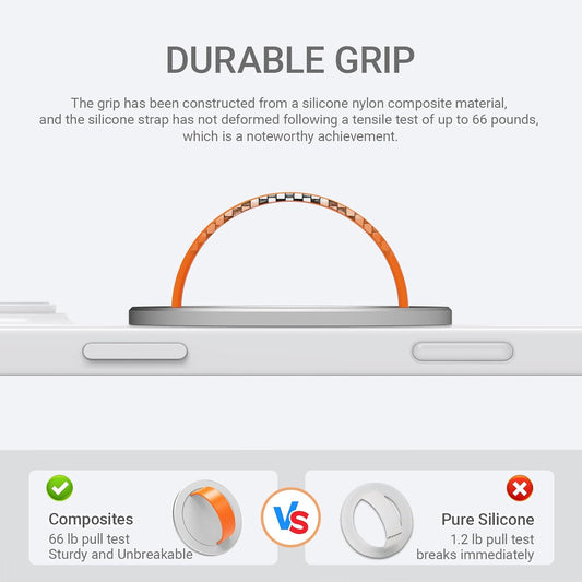 Grat 3 Lite Magnetic Phone Loop, [Nylon-core Silicone Strap] 360° Rotatable Phone Grip, Detachable Finger Holder Compatible with Magsafe for iPhone 16 15 14 13 12 Pro/max, Silver