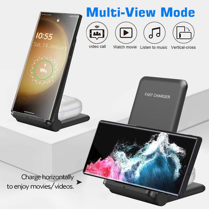 2 in 1 Wireless Charger,Foldable 20W Fast Wireless Charging Stand Compatible with iPhone 16/16 Pro/15/14/13/12/X/AirPods,Dual Phone Induction Charge Station for Samsung,Pixel,Xperia,LG(No Plug)