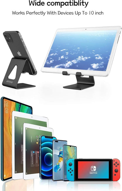 Cell Phone Stand for Desk, Desktop Phone Holder, Aluminum Mobile Phone Stand for iPhone 15 14 13 12 pro Mini 11 X Xr Xs max 8 7 6 6s Plus Samsung Galaxy S21 Ultra All Smart Phones, Black
