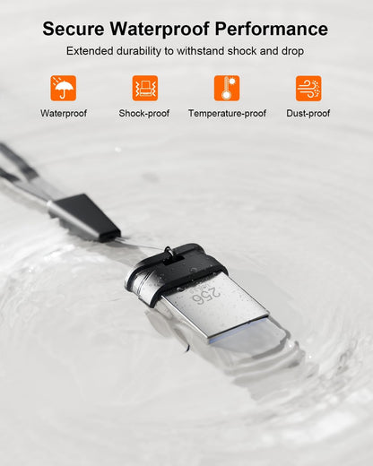 256GB USB 3.0 Flash Drive, Mini Thumb Drive Waterproof Memory Stick with Lanyard Hole Plug and Play Portable USB Stick Storage for Computer Laptop Smart TV, Black