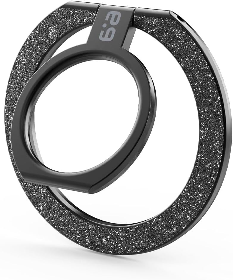 PureGear Magnetic Phone Grip Ring Stand, Magnetic Phone Ring Holder for MagSafe iPhone 16, 16Pro, 16Plus, 16ProMax, 15, 15Plus, 14, 14ProMax, 13, 12, Adjustable Kickstand(Brushed Black Glitter)