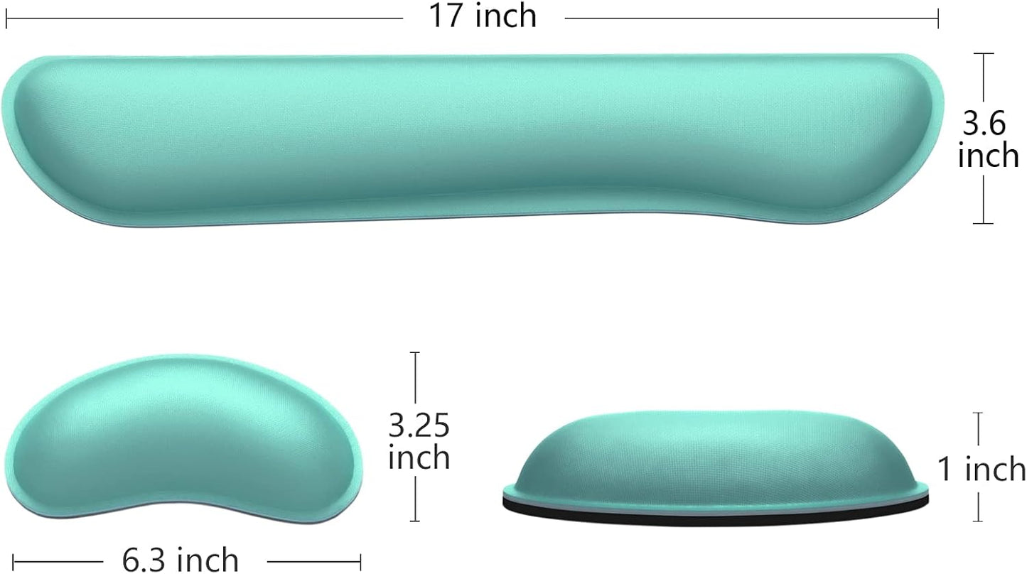 Dapesuom Enlarge Keyboard Wrist Rest, Memory Foam Wrist Cushion for Desk Mats Support, Cute Typing Pain Relief Keyboard Mouse Pad Rests Set with Non-Slip Base for Gaming Laptop Office Computer, Green