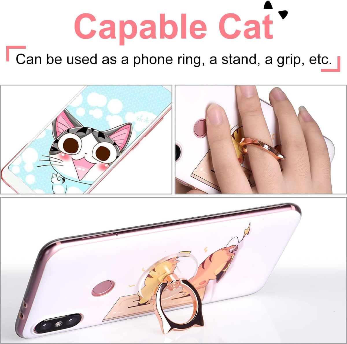 Cat Phone Ring Holder - EI Sonador Clear Cell Phone Ring Holder Transparent Stand Finger Grip (2 Silver Cat)