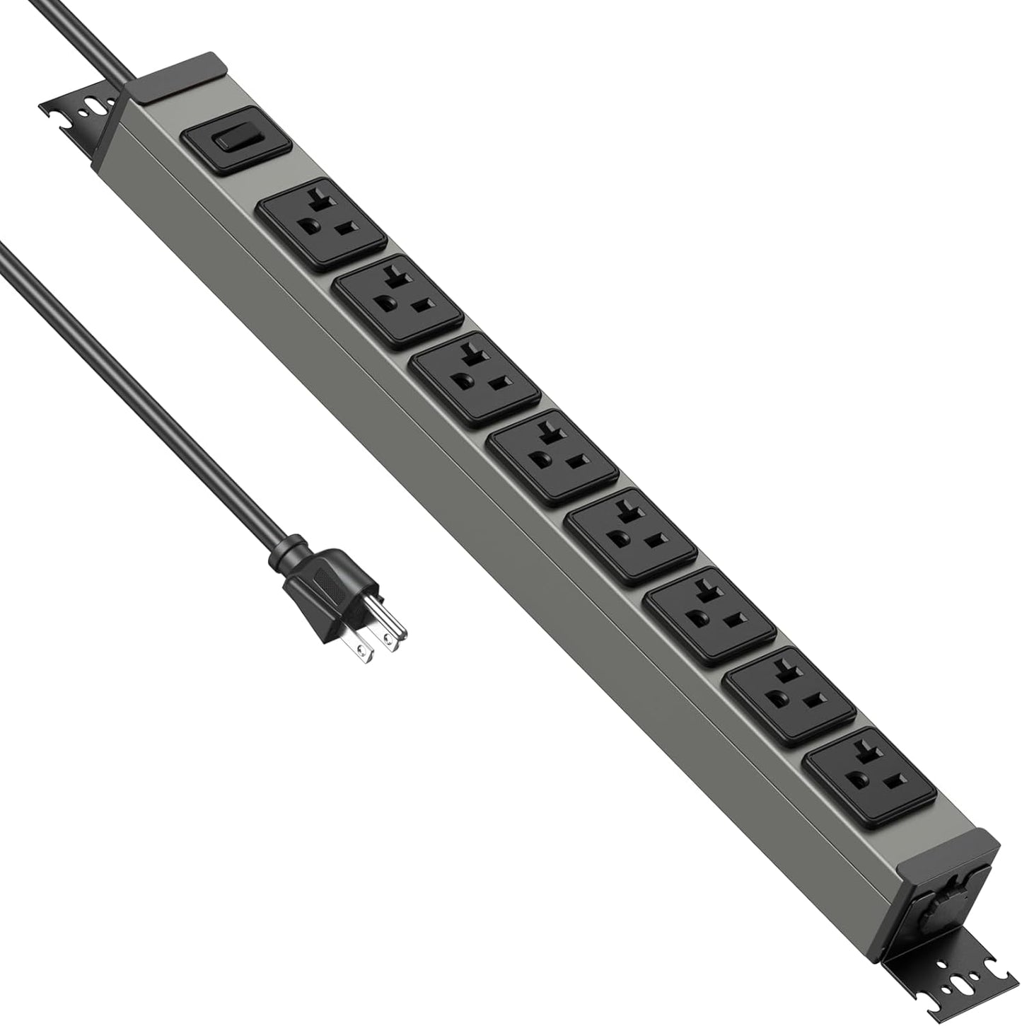 JUNNUJ Heavy Duty Power Strip Wall Mount, 20 Amp Surge Protector 1200J Metal 8 Outlet Under Desk Mounted 20A, Garage Power Bar Table Socket Industrial Outlets 6-20R T-Slot, 10FT 12AWG Extension Cord