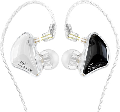 BASN Bmaster Triple Driver in-Ear Monitors Headphones with Powerful Deep Bass, HiFi Stereo IEM Earphones with Upgraded Detachable 2-Pin Cables for Musicians (White/Black, 2-Pin)