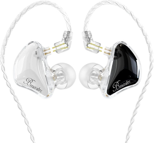 BASN Bmaster Triple Driver in-Ear Monitors Headphones with Powerful Deep Bass, HiFi Stereo IEM Earphones with Upgraded Detachable 2-Pin Cables for Musicians (White/Black, 2-Pin)