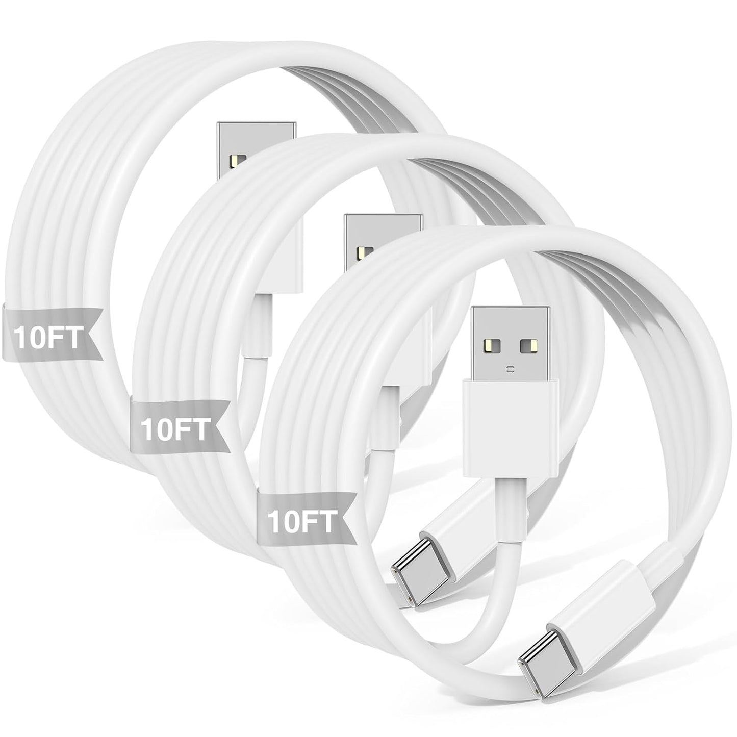 3-Pack 10FT Car Carplay Cable USB A to USB C Cable for iPhone 16 15 Pro Plus Pro Max，for iPad Pro/Air/Mini，for Samsung Galaxy S25/S24/S23，for MacBook Pro/Air and More