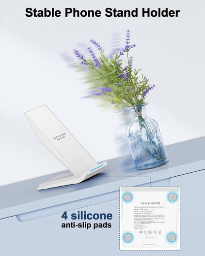 Fast Wireless Charger, [2 Pack] NANAMI Qi Certified Wireless Charging Stand for iPhone 16/16 Plus/16 Pro/16 Pro Max/15/14/13/12,10W for Samsung Galaxy S25/S25+/S25 Ultra/S24/S23/S22/S21, Pixel 6/5/4XL