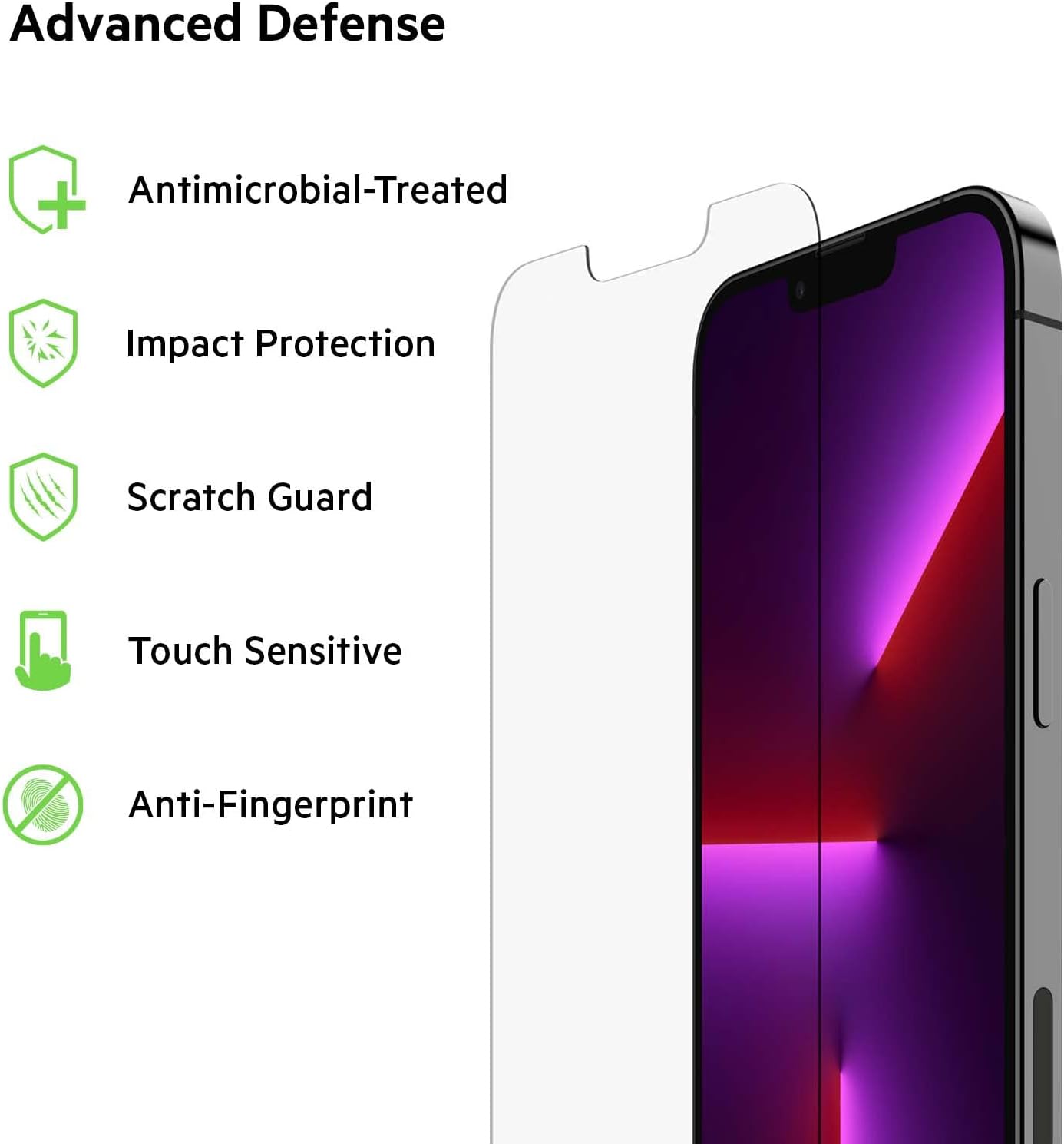 Belkin iPhone 14 Plus, iPhone 13 Pro Max Screen Protector TemperedGlass, AntiMicrobial-Treated, Easy Application Bubble Free with Included Guide Stickers