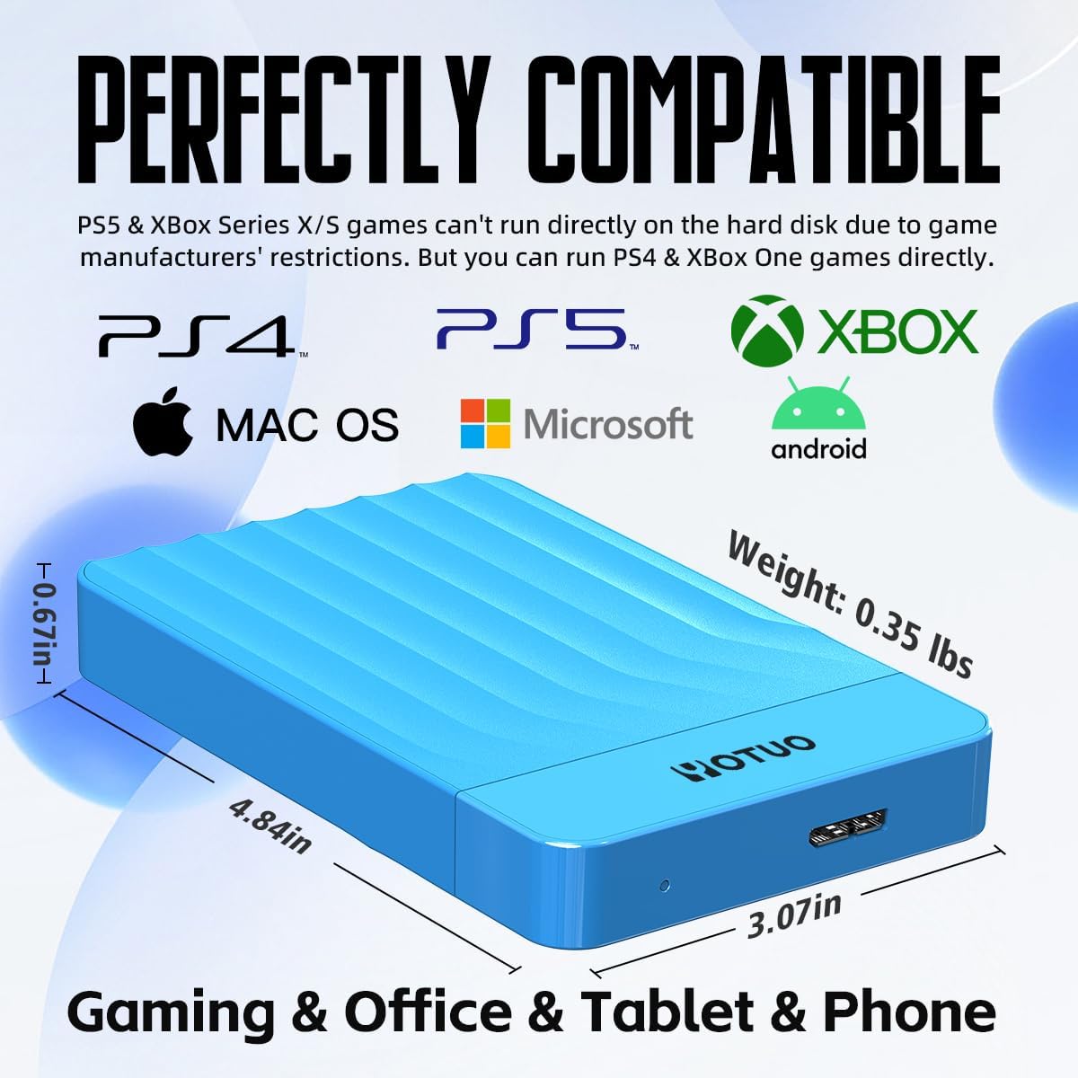 Portable External Hard Drive Storage Expansion Mobile HDD USB 3.0 for PC, Mac, Desktop, Laptop, PS4, PS5, Xbox One X/S, Xbox 360, Xbox Series X/S, Office & Game (Blue, 500GB)