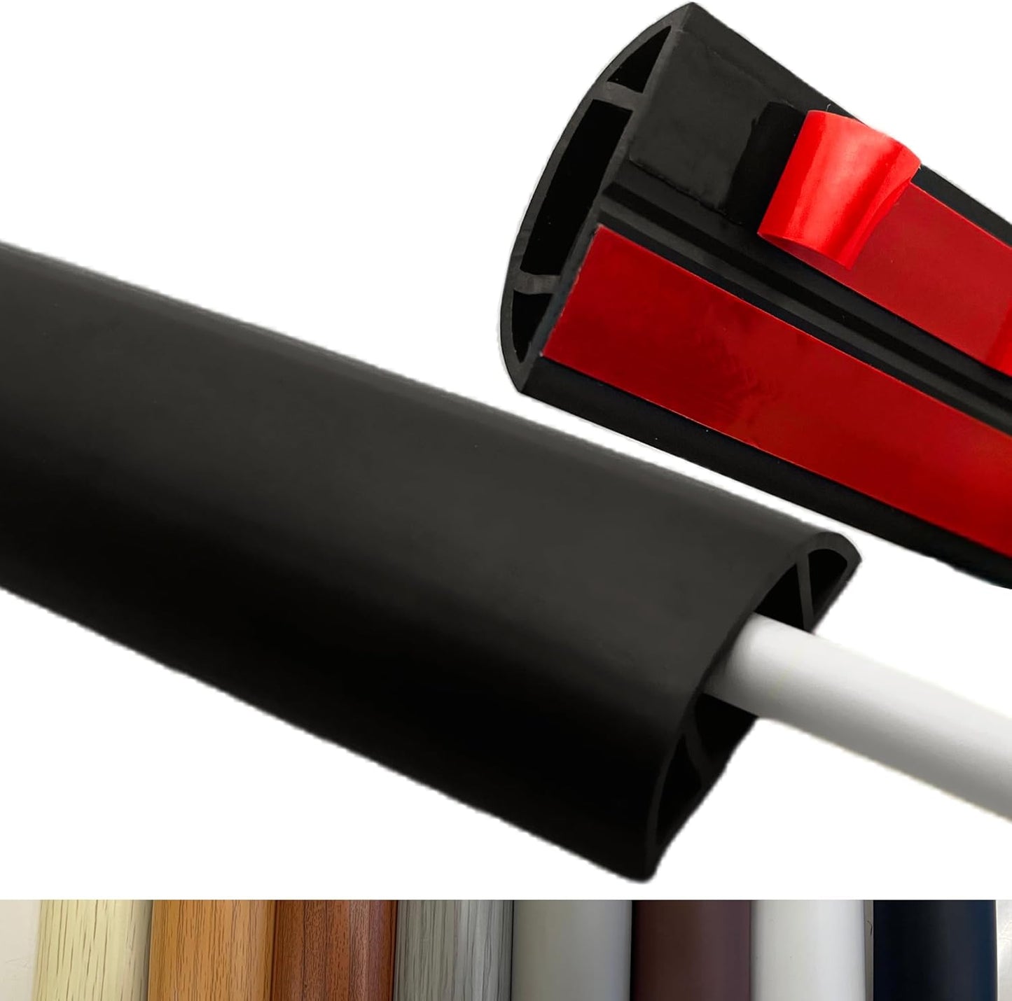 3.3ft Self Adhesive Floor Cord Cover,Heavy Duty Soft PVC Cable Protector and Extension Cord Hider,Cord Management System to Hide Wires on Floor,Cable Cavity:0.61" (W) x 0.32" (H) Black