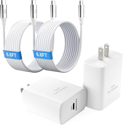45W Super Fast Charger Type C, [2 Pack] 45 Watt USB-C Charger PD/PPS Wall Charging Block for Samsung Galaxy S25 Ultra/S24/S23 Ultra/S23+/S22 Ultra/S22+/S20 Ultra, Tab S8(White, with 2X 6.6ft Cable)