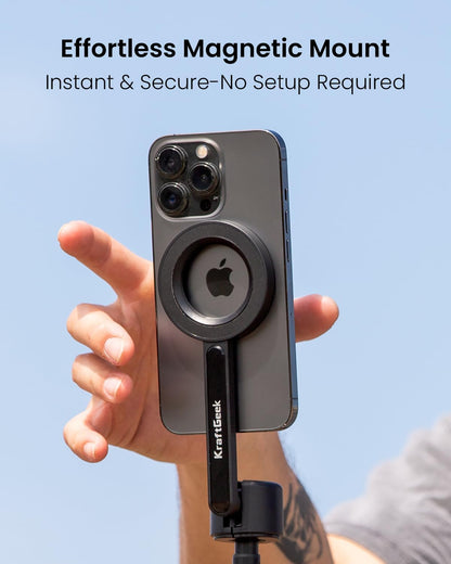 KraftGeek Magnetic Tripod for iPhone, 64” Selfie Stick for iPhone Magsafe, Phone Tripod Stand with Remote for Cell Phone Video Recording Travel