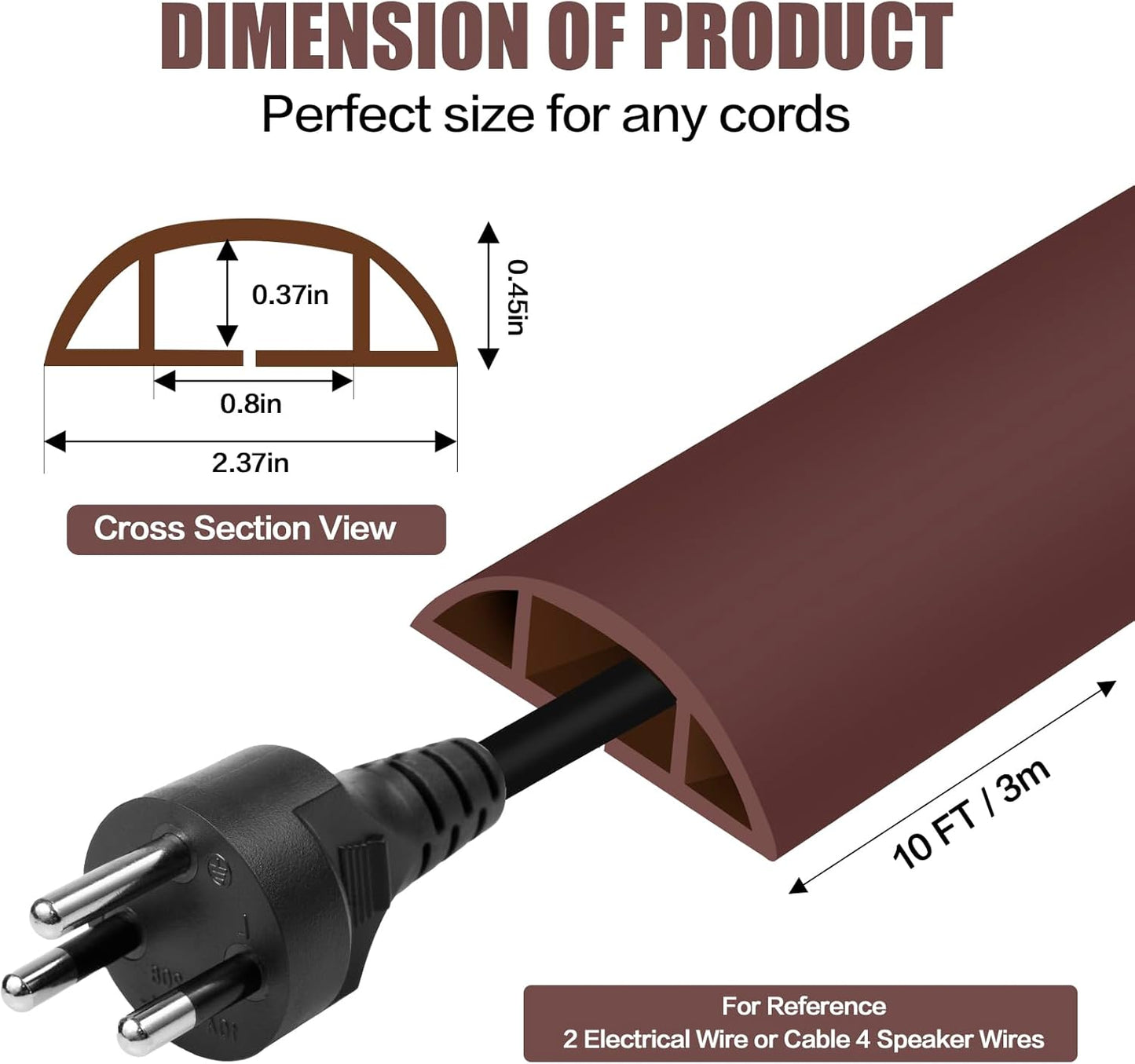 Floor Cord Cover Cavity 0.8"x0.37" Self Adhesive Cord Hider, 10FT Low Profile Cable Management, Extension Strip Protector for Wires, Prevent Cable Trips for Offices, Gyms, Exhibitions（Coffee）