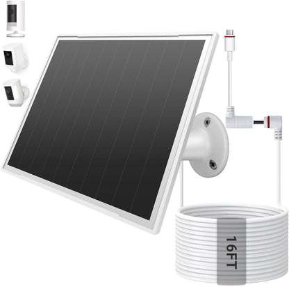 Solar Panel for Ring Camera, 8W High - Efficiency Solar Charger Compatible with Stick Up Cam & Ring Spotlight Cam (Battery) - Waterproof, 16ft Long Cable, DC3.5mm & USB C Ports, White