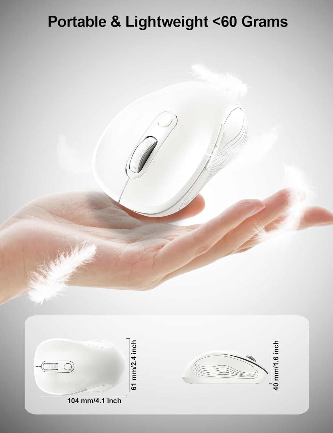 Trueque Wireless Mouse for Laptop, 2.4GHz Ergonomic Computer Mouse with Back & Forward Buttons, 3-Level DPI, 6 Buttons, Optical USB Cordless Mice for Windows Chromebook MacBook PC (Pure White)