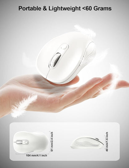 Trueque Wireless Mouse for Laptop, 2.4GHz Ergonomic Computer Mouse with Back & Forward Buttons, 3-Level DPI, 6 Buttons, Optical USB Cordless Mice for Windows Chromebook MacBook PC (Pure White)