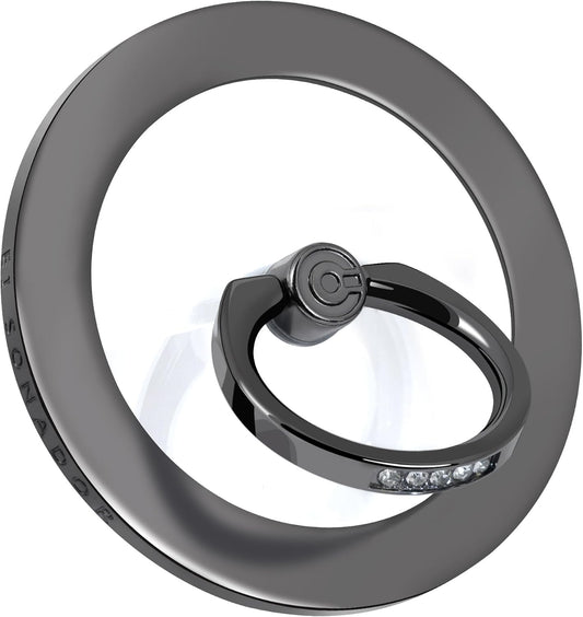Magnetic Phone Grip for MagSafe, EI Sonador Magnet Phone Ring Holder, Removable, Compatible with iPhone 14 Plus 13 12 Pro Max Mini (Transparent Black Diamond)