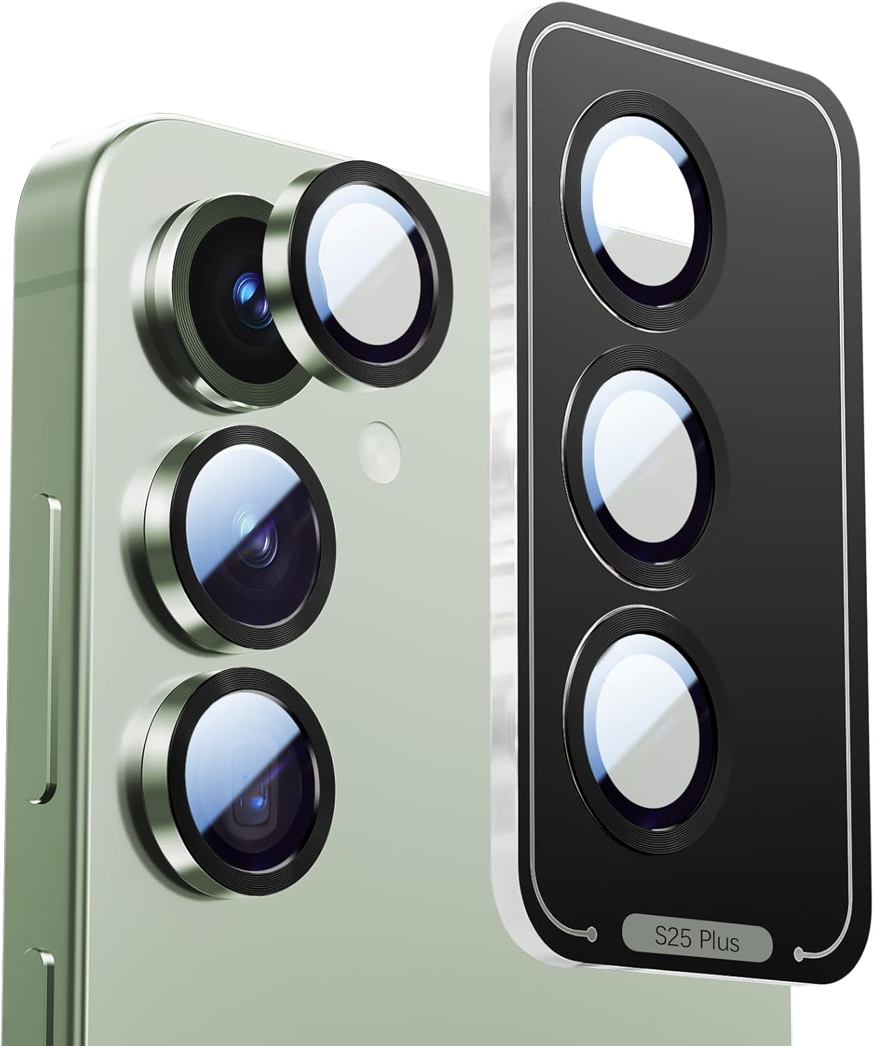X-it Camera Lens Protector for Samsung S25 Plus, 9H Tempered Glass, Independent Metal Aluminum Edge Original Protection Design, Suitable for Phone Case, Anti-scratch, Anti-reflective,Mint