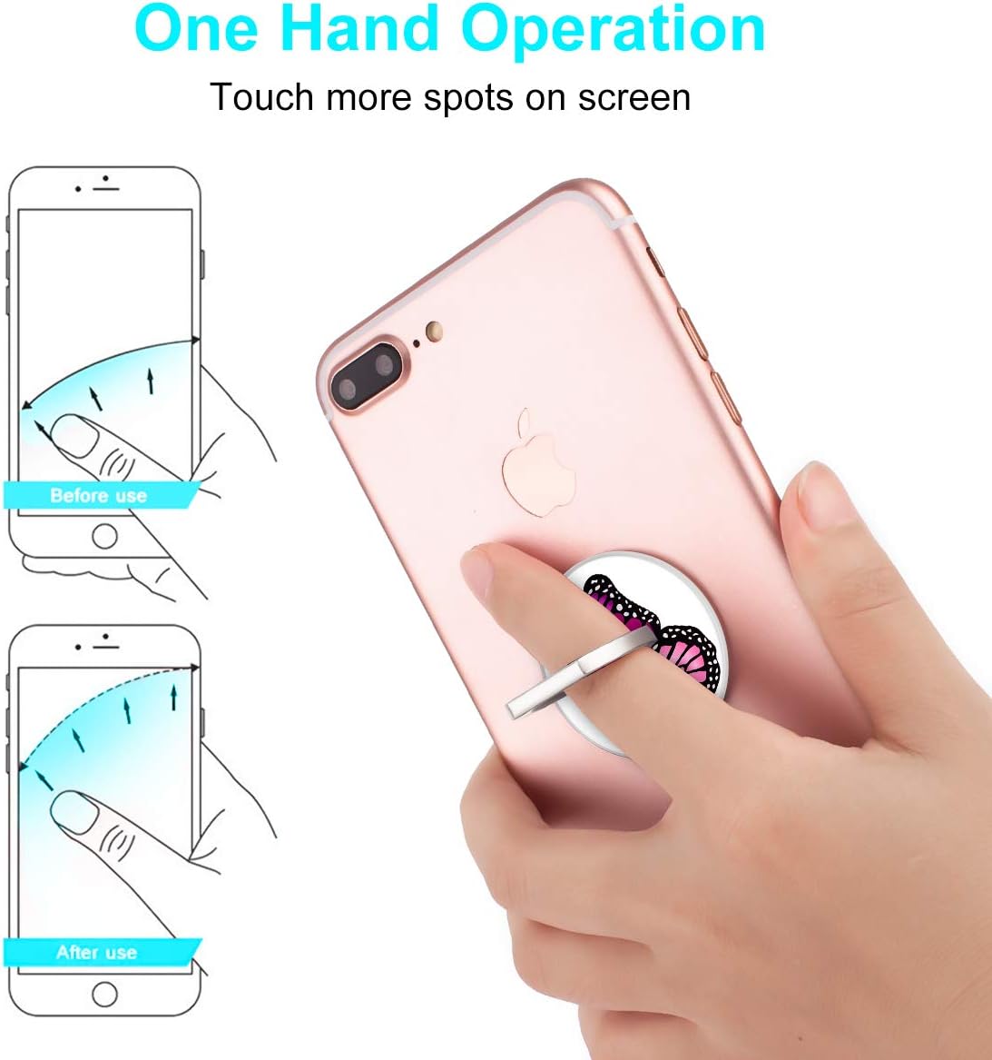 Bonoma Finger Ring Stand, 3 Pack Butterfly 360 Degree Rotation Phone Ring Stand Grip Holder Compatible with Smartphones and Tablets