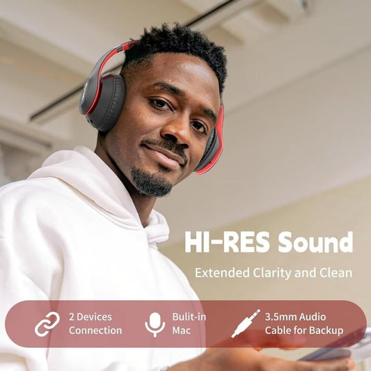 Wireless Bluetooth Headphones Over Ear 65H Playtime HiFi Stereo Headset with Microphone and 6EQ Modes Foldable Bluetooth V5.3 Headphones for Travel Smartphone Computer Laptop