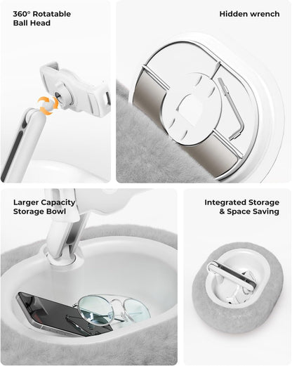 Kindle Pillow Stand – Soft Grey Fuzzy Tablet Holder with Storage Bowl, Hands-Free Lap Stand for Bed, Couch – Compatible with Kindle, iPad, Phones & E-Readers (Gray)