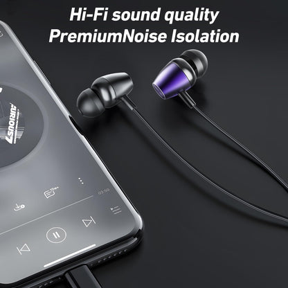 Keyron Lightning Headphones for iPhone [MFi Certified],Wired Earbuds with Built-in Microphone & Volume Control, Earphone Compatible with iPhone 14/13/12/11/XR/XS/X/8/7/SE/Pro/Pro Max, Black/Purple,2Pc