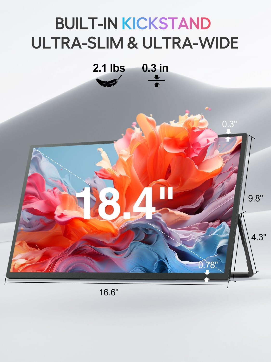 UPERFECT Portable Monitor 18.4-inch 4K 60HZ 10 Bit w/VESA & Stand 180° Adjustable Ultra-Slim & Lightweight Frameless FHD FreeSync IPS HDR Gaming Display, Travel Second Monitor for Laptop