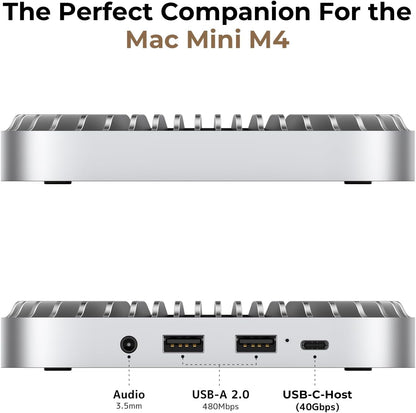 40Gbps Aluminum Hub & Stand for New M4/M4 Pro Mac Mini (2024) with 40Gbps NVMe/M.2 SSD Enclosure, 2X USB-A, USB-C Host, 3.5mm Audio – Compatible with All New Mac Mini M4/M4 Pro