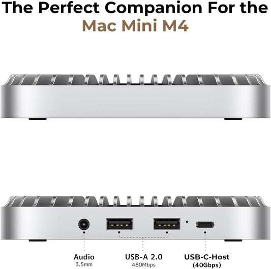 40Gbps Aluminum Hub & Stand for New M4/M4 Pro Mac Mini (2024) with 40Gbps NVMe/M.2 SSD Enclosure, 2X USB-A, USB-C Host, 3.5mm Audio – Compatible with All New Mac Mini M4/M4 Pro