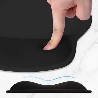 ITNRSIIET Ergonomic Mouse Pad with Wider Memory Foam Wrist Rest +17% - Curved Cushion Reduces Pressure 20%, Pain Relief, Non-Slip, Smooth, Cute Colors, 9.85 x 9 in, Black