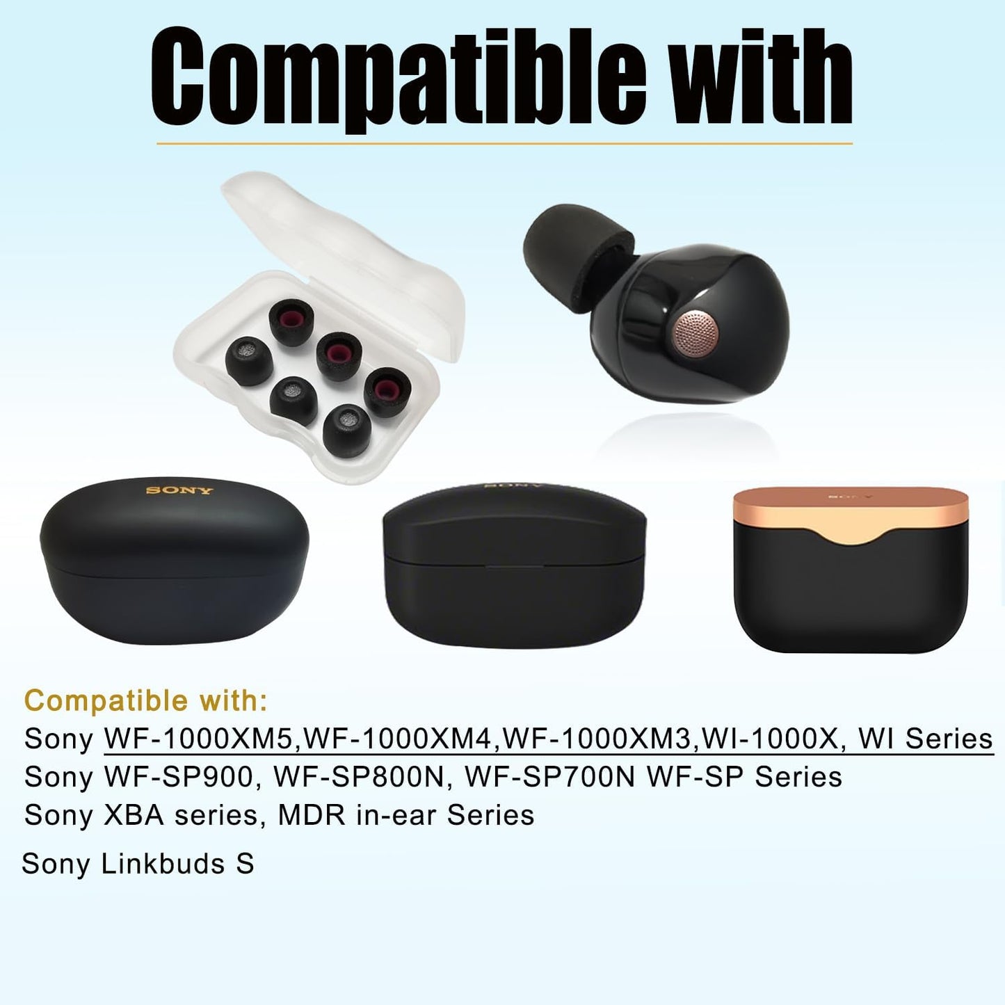 Memory Foam Tips for Sony WF-1000XM5 Earbuds Tips for WF-1000XM5 WF-1000XM4 Earbuds Case, Extra Small Earbuds Tips Black