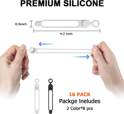 Nearockle 16Pcs 4.2" Silicone Cable Ties Cord Organizer for Cable Management, Reusable Cable Organizer Electronic Accessories in Home,Office,Kitchen,School,Travel(Black*8 & White*8)