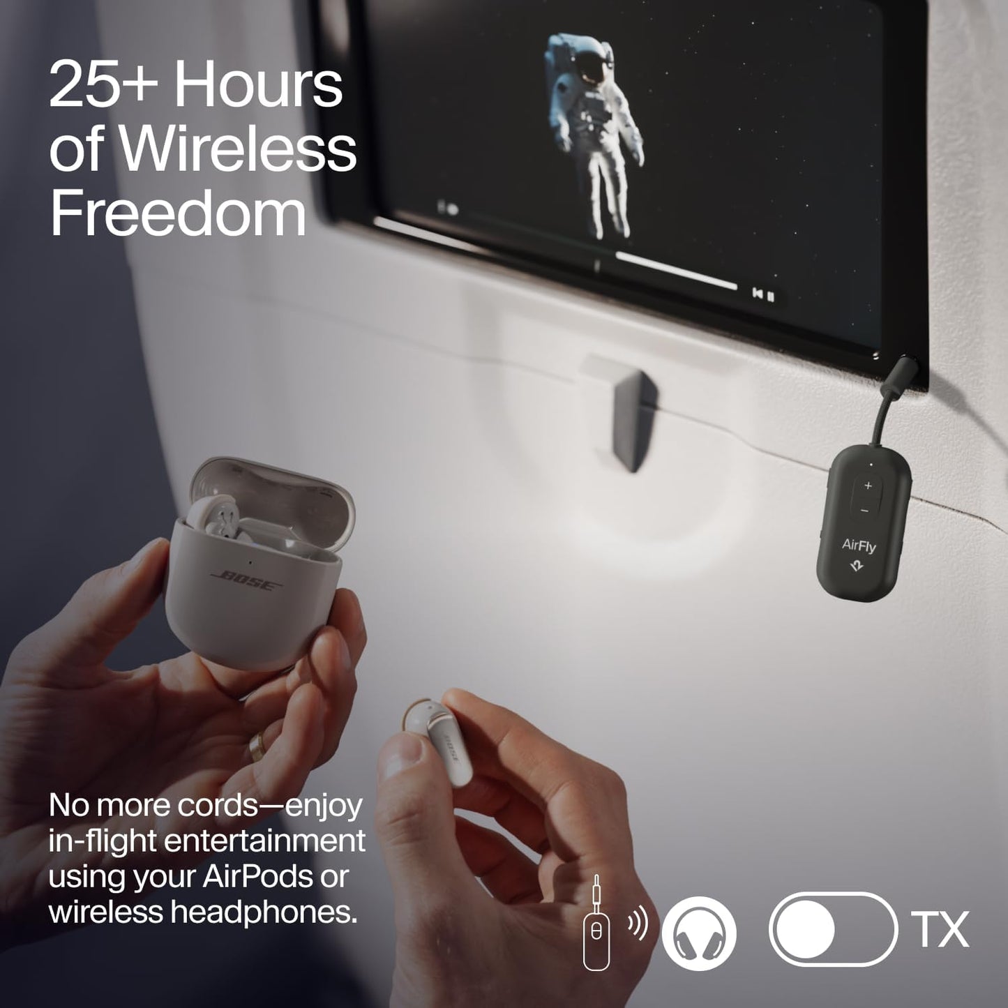 AirFly Pro 2 – Bluetooth Adapter for Airplane, Pair 2 AirPods or Wireless Headphones – 3.5mm AUX Bluetooth Transmitter and Receiver for Cars, Boats, Treadmills, TVs– Airplane Travel Essentials, Black