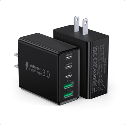 [2-Pack] USB C Wall Charger, 50W Type C Charger Block 5-Port Fast Charging Blocks,3USB C+2USB A Multiport Plug,PD Power Adapter Brick Cube for iPhone 16/15/14/13/12/Pro,iPad,Samsung,for Switch（Black）