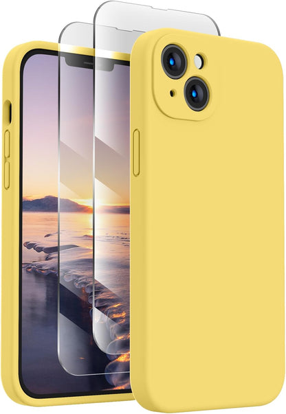 FireNova Designed for iPhone 14 Case, Silicone Upgraded [Camera Protection] Phone Case with [2 Screen Protectors], Soft Anti-Scratch Microfiber Lining Inside, 6.1 inch, Yellow