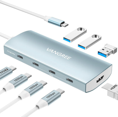 USB C Hub 8 in 1 Multiport Adapter, 3 USB 3.2 Gen 2 Ports with 10Gbps, 3 USB-A 3.0 5Gbps, 4K@60Hz HDMI, 100W PD, USBC Splitter for MacBook Pro, iPad Pro, Mac mini and More(Not Support USB-C Monitor)