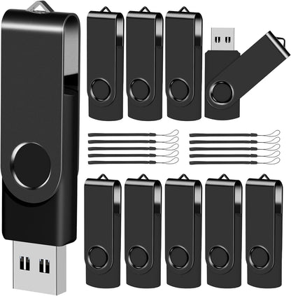 EASTBULL 2GB USB Flash Drive Bulk Thumb Drives 10 Pack with Lanyards USB 2.0 Memory Sticks Zip Drive Pen Drive for Storage and Backup Black 10PCS 2GB