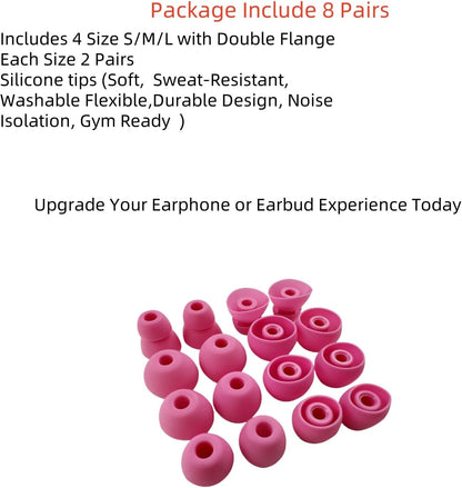 Replacement Ear Tips for Beats Urbeats2.0 Tour2.0 ibeats Beats x, Beats Flex Secure Fit for Powerbeats Pro Silicone Earbuds Washable Sweat-Resistant Noise Isolation 8 Pairs (Rose)