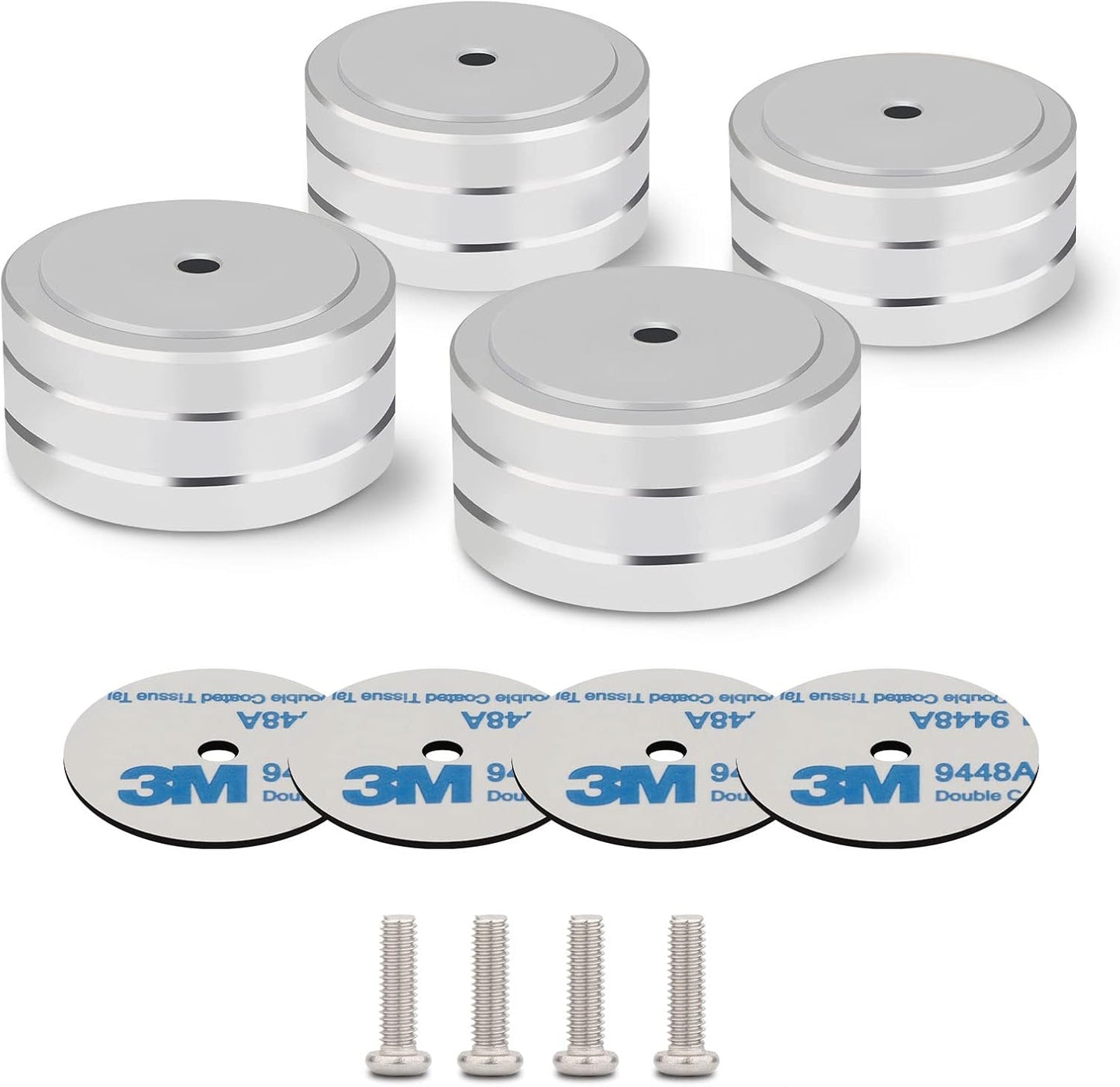 Monosaudio Isolation Feet HiFi Feet 4Pcs 40x20mm Aluminum Universal Turntable Feet with Non-Slip Rubber Rings No Need Adhesive for Audio,Speakers,Subwoofers,Home Theater,Turntable,DAC(Silver Color)