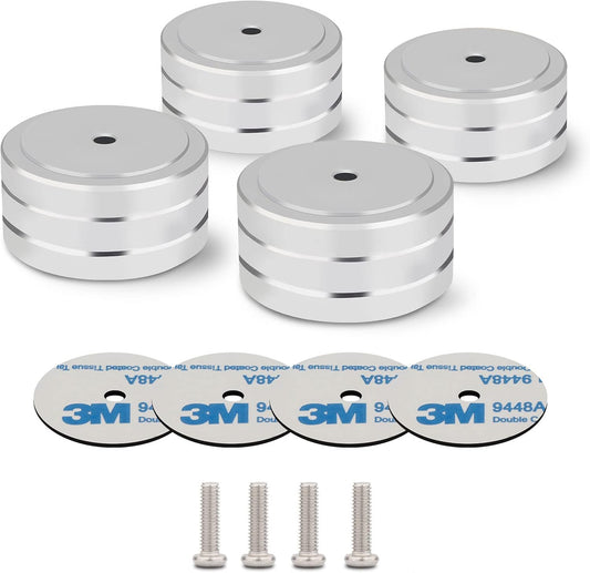 Monosaudio Isolation Feet HiFi Feet 4Pcs 40x20mm Aluminum Universal Turntable Feet with Non-Slip Rubber Rings No Need Adhesive for Audio,Speakers,Subwoofers,Home Theater,Turntable,DAC(Silver Color)