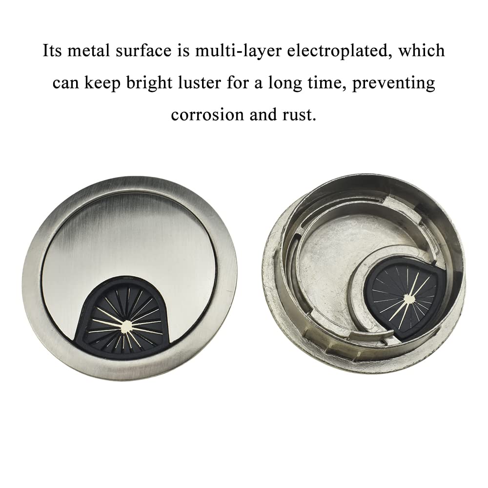 HAHIYO 2Pcs 2Inch/50mm Brushed Silver Zinc Alloy Desk Grommet Wire Grommet Cable Management Cord Hole Cover Desk Wire Hole Insert Wire Organizer for Computer Office Home School Equipment Systems