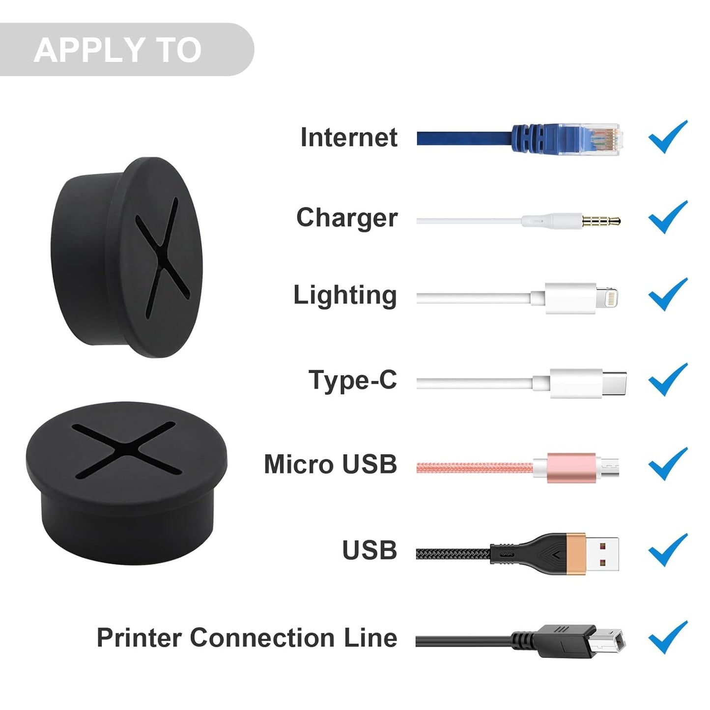 Desk Grommet, 1 Inch Flexible Rubber Grommets, Silicone Cable Cord Grommet Wire Hole Cover for Desk, Table and Other Furnitures(12Pack)