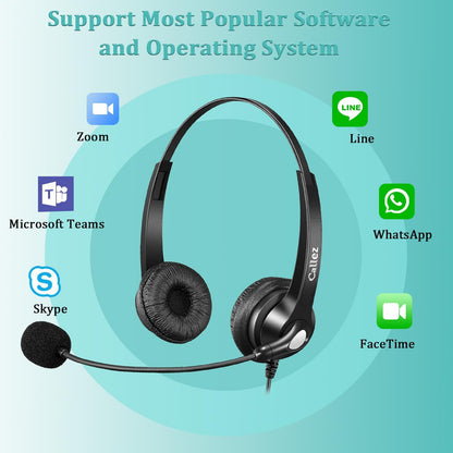 Callez 3.5mm Headset with Microphone Noise Cancelling for Cell Phone PC Laptop, Stereo Computer Headphones for iPhone Samsung Mac Call Center Office Skype, in-line Control, Clear Chat