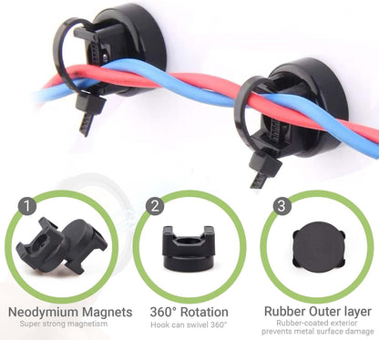 12Pcs Magnetic Zip Tie Mounts - Magnetic Cable Wire Management Bases Heavy Duty Multipurpose Wires Cables Holder Magnetism Wire Clamps with 50pcs Cable Ties (Total 62 Pieces,22 mm)